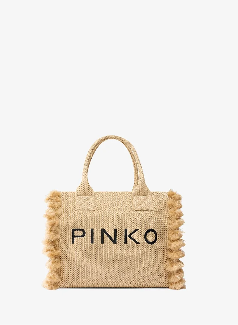 PINKO Medium Beach tote in raffia and tassels