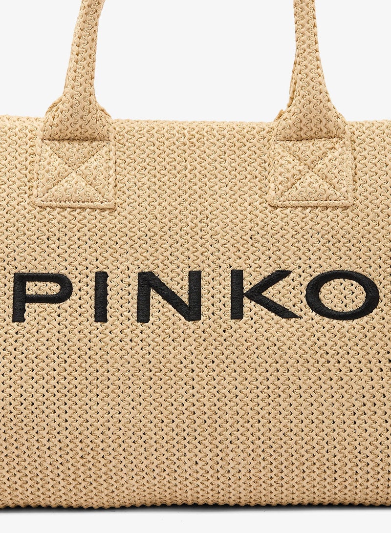 PINKO Medium Beach tote in raffia and tassels - Image 4