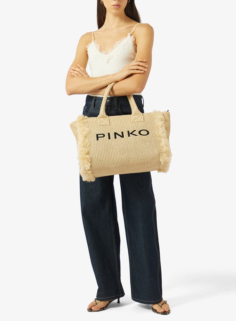 PINKO Medium Beach tote in raffia and tassels - Image 1