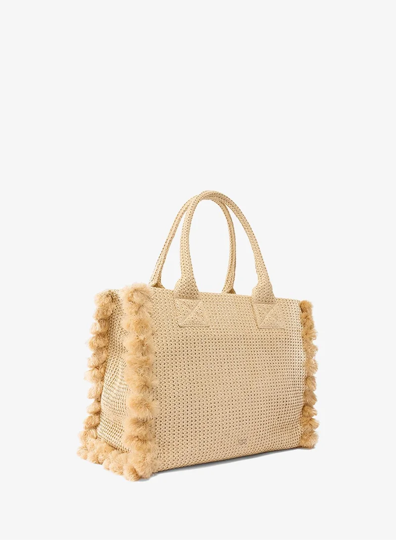 Pinko  Medium Beach tote in raffia and tassels for Women | Best Price UAE