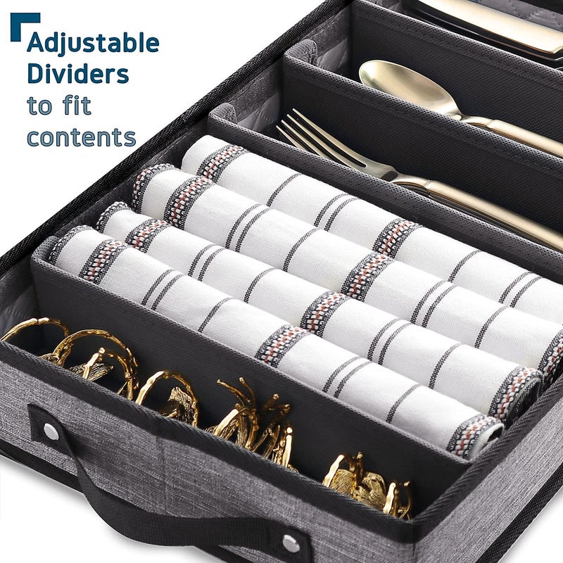 STORAGEBUD Flatware & Utensil Storage, Durable Silverware Storage Box with Padded Dividers, 5 Compartment Flatware Storage Case, Silverware Case with Handles and Removable Lid - Protects and Organizes Cutlery - Image 4