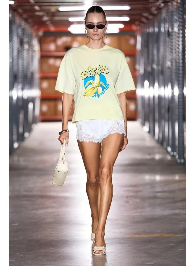 GRIMELANGE BANNE Women's Soft Fabric 100% Organic Cotton Printed Detailed Yellow T-Shirt.