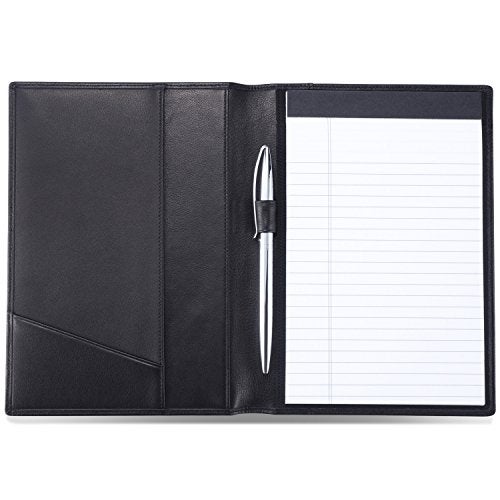 HISCOW Leather Junior Padfolio for Men & Women with Pen Loop, Italian Calfskin, Business Portfolio Notebook Folder (Classic Black) - Image 1