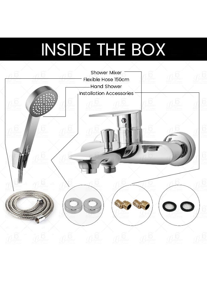 B BAGNO Wall-Mounted Shower Mixer 3403CR, Modern Brass Bathroom Faucet with Single Lever Control, Chrome Finish, Durable & Stylish Tap for Shower Systems - Image 4