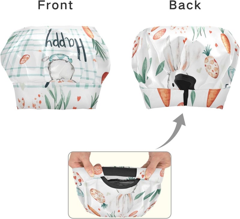 Kids Apron Chef Hat Set Adorable Easter Day Rabbit Carrots Eucalyptus Watercolor Eggs Baking Apron with Adjustable Neck Strap for Kids Arts Crafts 3-12 Years Old - Image 2