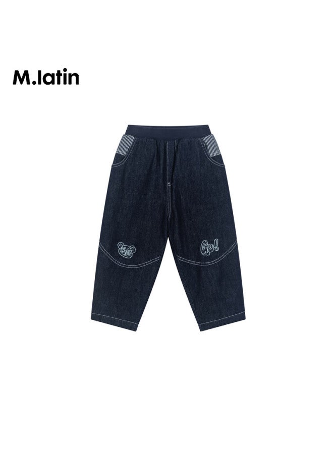 M.latin Children's Pants 25 Winter New Boys Big Kids Patchwork Design Fun Embroidered Denim Trousers - Image 3