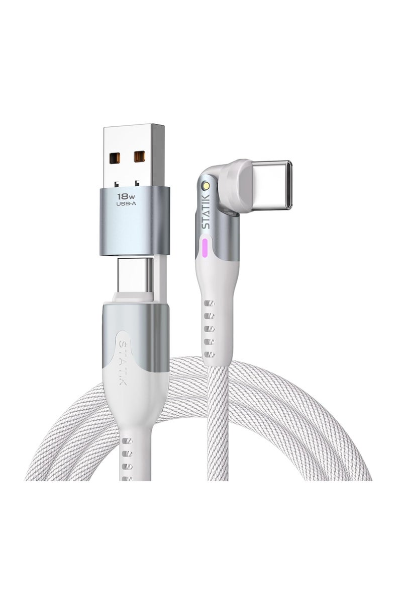 Statik PowerPivot Pro 90 Degree Cable Fast Charging Cable, USB C Swivel Head Charger Cable, 100W Type C Charger, Data Transfer Capable Right Angle USB Charger Cord, USB C to USB C Cable 3FT/1M- White - Image 1