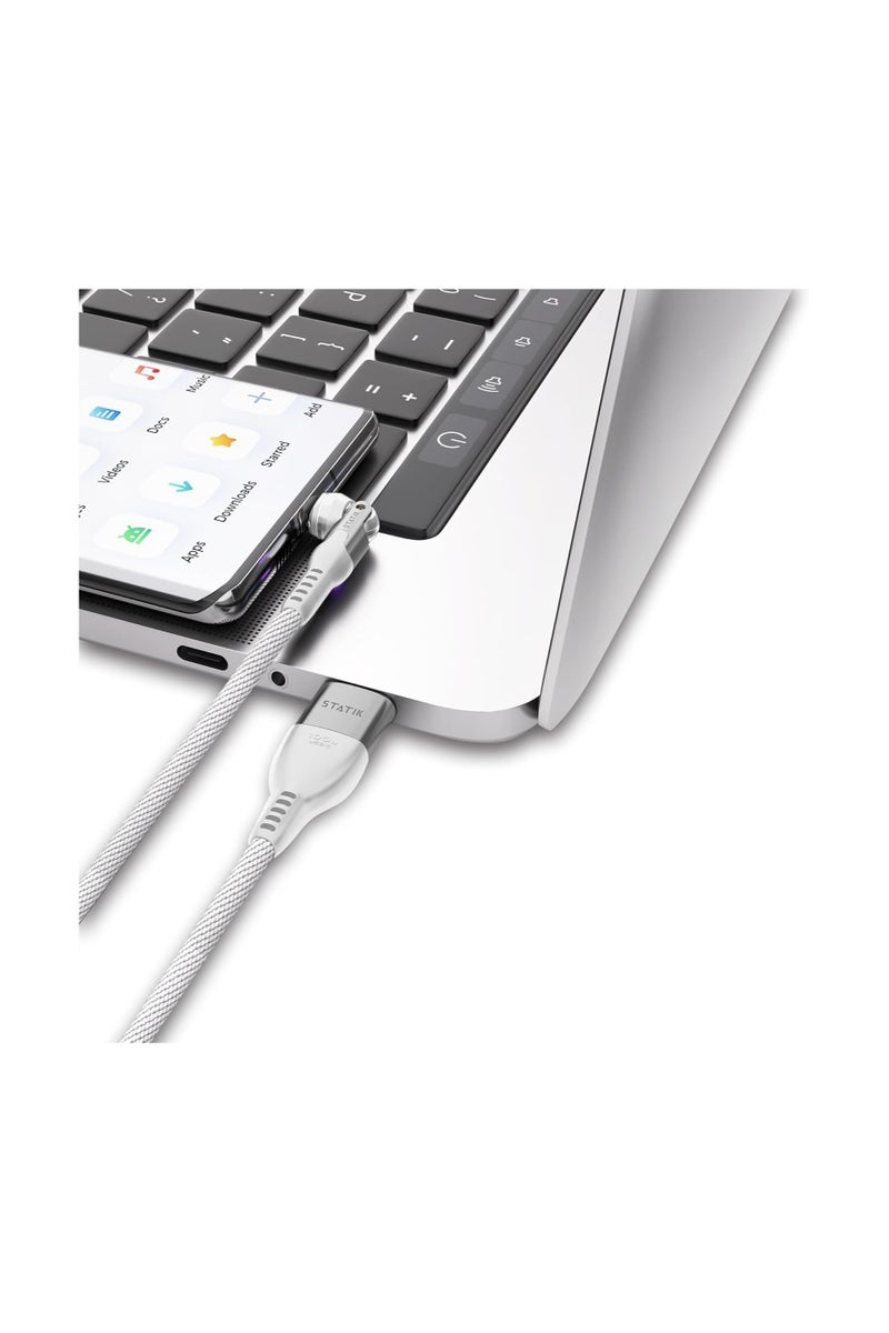 Statik PowerPivot Pro 90 Degree Cable Fast Charging Cable, USB C Swivel Head Charger Cable, 100W Type C Charger, Data Transfer Capable Right Angle USB Charger Cord, USB C to USB C Cable 3FT/1M- White - Image 3