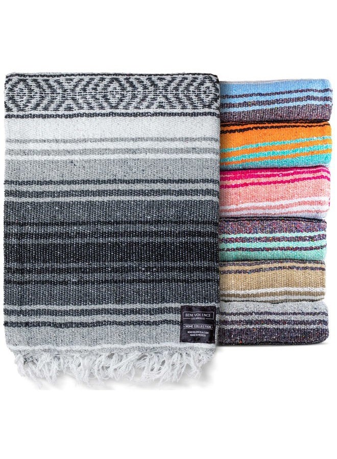 Benevolence LA Authentic Handwoven Mexican Blanket, Yoga Blanket - Perfect Outdoor Picnic Blanket, Camping Blanket, Equestrian Saddle Blanket, Serape Blanket 50x70 inches - Gray, Pack of 1 - Image 5