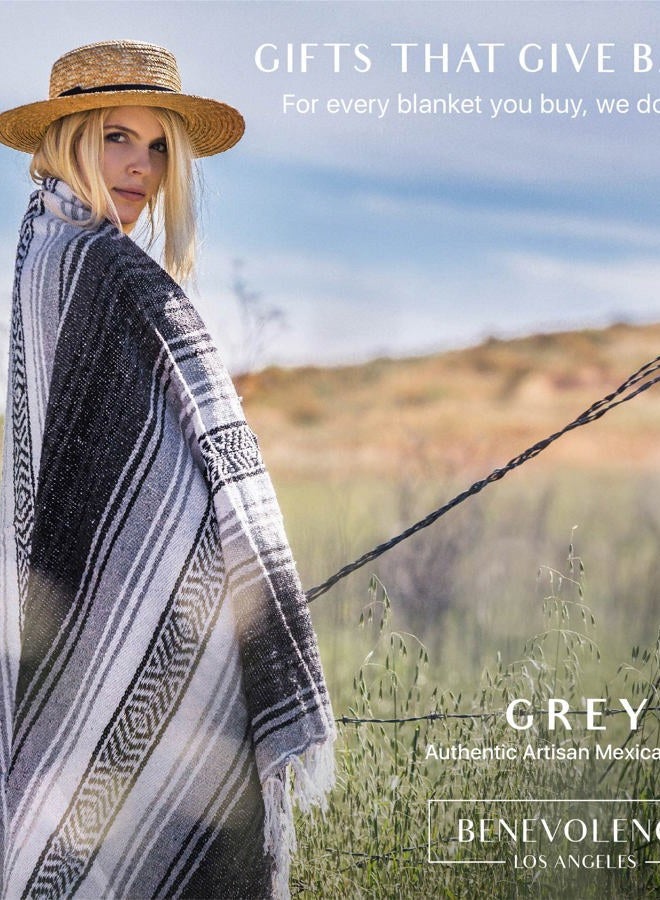 Benevolence LA Authentic Handwoven Mexican Blanket, Yoga Blanket - Perfect Outdoor Picnic Blanket, Camping Blanket, Equestrian Saddle Blanket, Serape Blanket 50x70 inches - Gray, Pack of 1 - Image 2