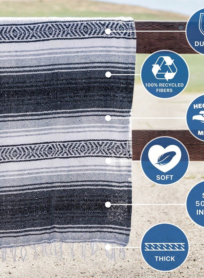 Benevolence LA Authentic Handwoven Mexican Blanket, Yoga Blanket - Perfect Outdoor Picnic Blanket, Camping Blanket, Equestrian Saddle Blanket, Serape Blanket 50x70 inches - Gray, Pack of 1 - Image 4