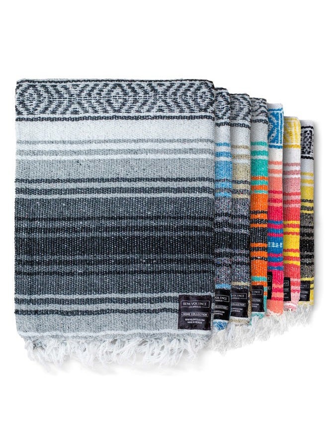 Benevolence LA Authentic Handwoven Mexican Blanket, Yoga Blanket - Perfect Outdoor Picnic Blanket, Camping Blanket, Equestrian Saddle Blanket, Serape Blanket 50x70 inches - Gray, Pack of 1 - Image 1