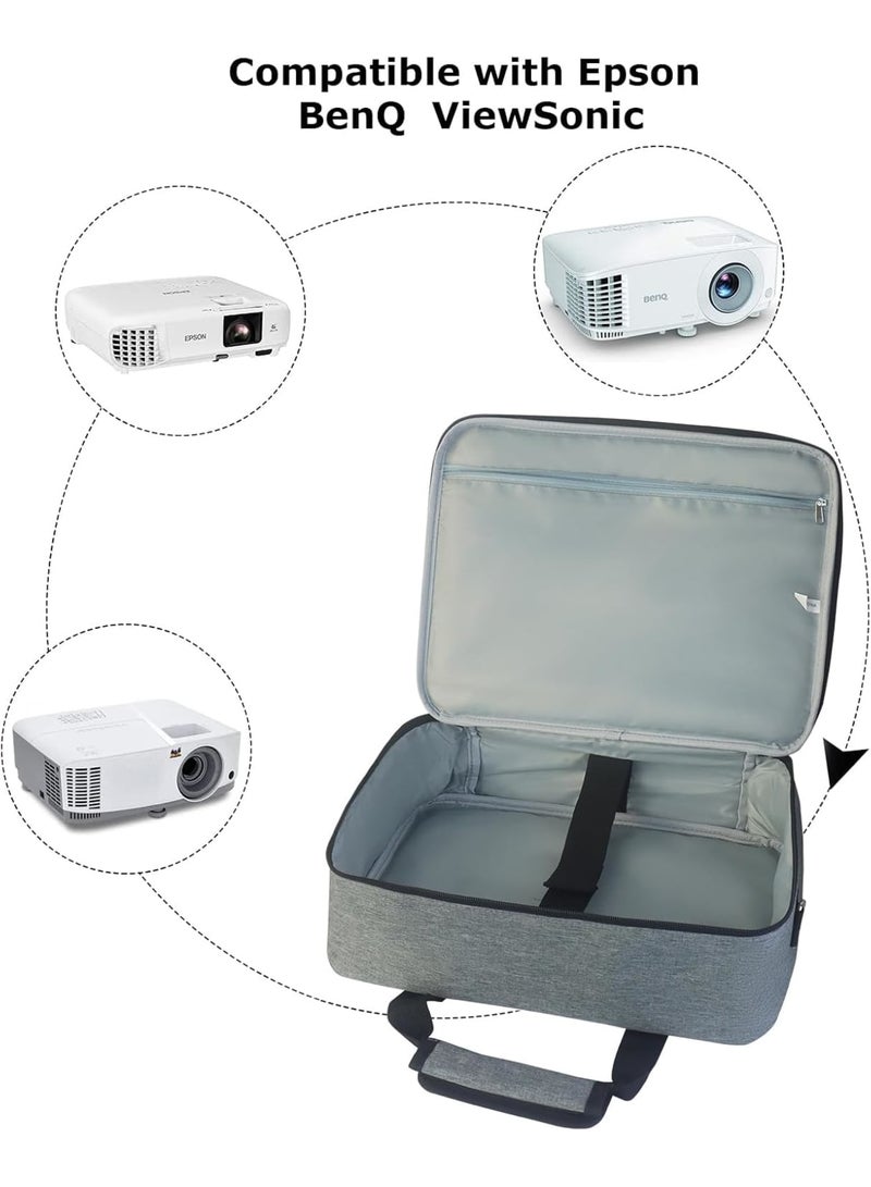 SYOSI Projector Carrying Case with Adjustable Shoulder Straps – Portable Projector Bag with Storage Pockets for Accessories, Compatible with Epson, BenQ, ViewSonic & Most Mini Projectors (Grey) - Image 3