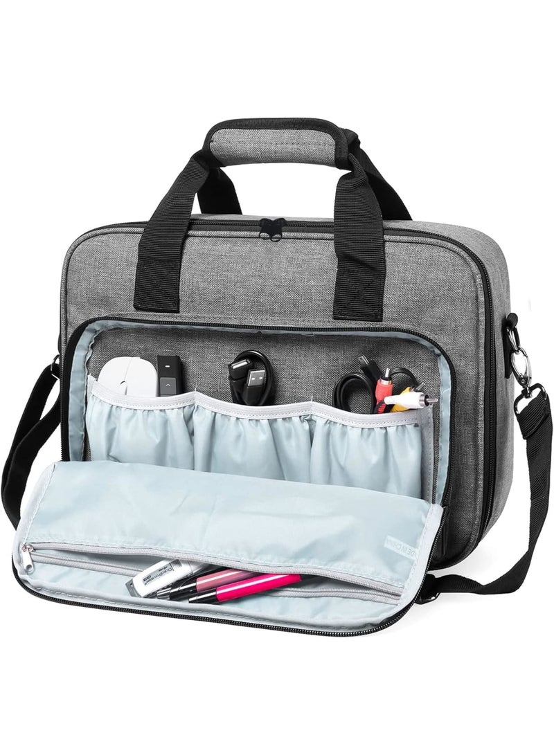 SYOSI Projector Carrying Case with Adjustable Shoulder Straps – Portable Projector Bag with Storage Pockets for Accessories, Compatible with Epson, BenQ, ViewSonic & Most Mini Projectors (Grey) - Image 5