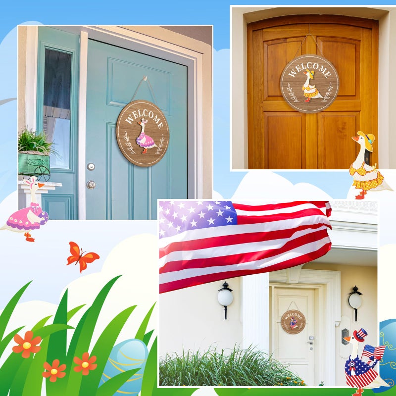 Memorywuu 16 Pcs Valentine's Day Interchangeable Welcome Sign 12 Inch Holiday Seasonal Wooden Sign Goose Welcome Tag with Wooden Holiday Magnet Goose Pieces for Front Door Porch Wall Decor(Burlywood) - Image 5