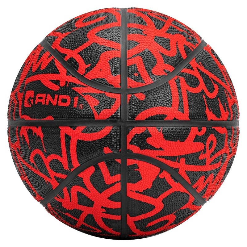 AND1 Fantom Rubber Basketball & Pump (Graffiti Series)- Official Size 7 (29.5”) Streetball, Made for Indoor and Outdoor Basketball Games (Red) - Image 2