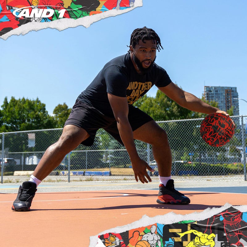 AND1 Fantom Rubber Basketball & Pump (Graffiti Series)- Official Size 7 (29.5”) Streetball, Made for Indoor and Outdoor Basketball Games (Red) - Image 4