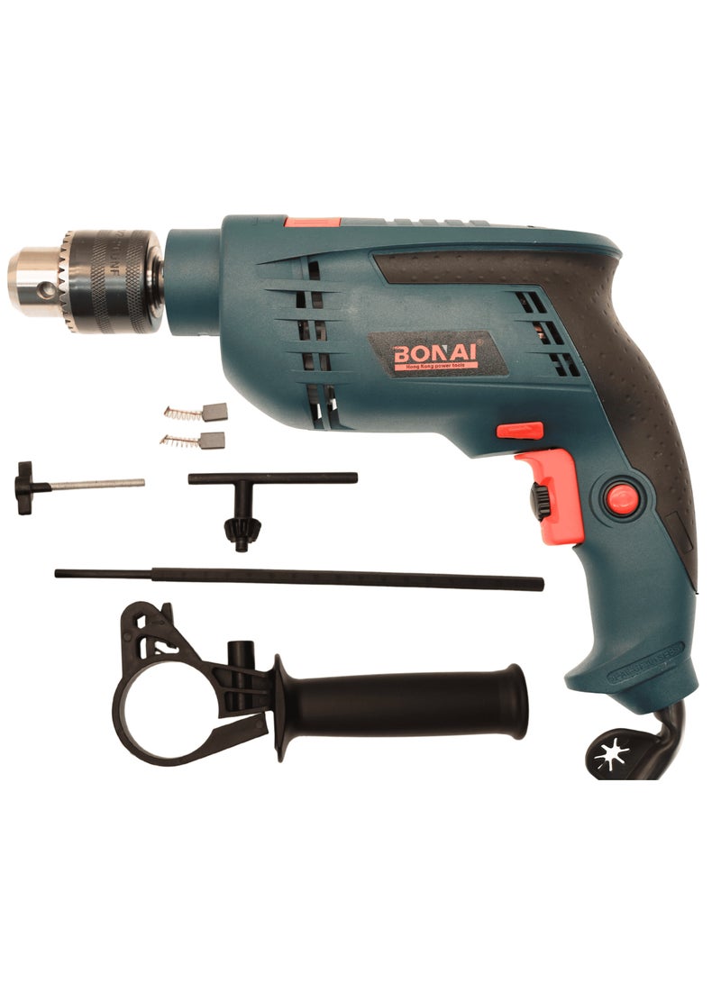 بوناي مثقاب صدمي BN-HK85 بقوة 750 واط، أداة كهربائية متغيرة السرعة 13 مم لحفر الخشب والمعادن والخرسانة والبناء، آلة حفر سلكية شديدة التحمل بمقبض جانبي قابل للتعديل - 220 فولت - Image 1