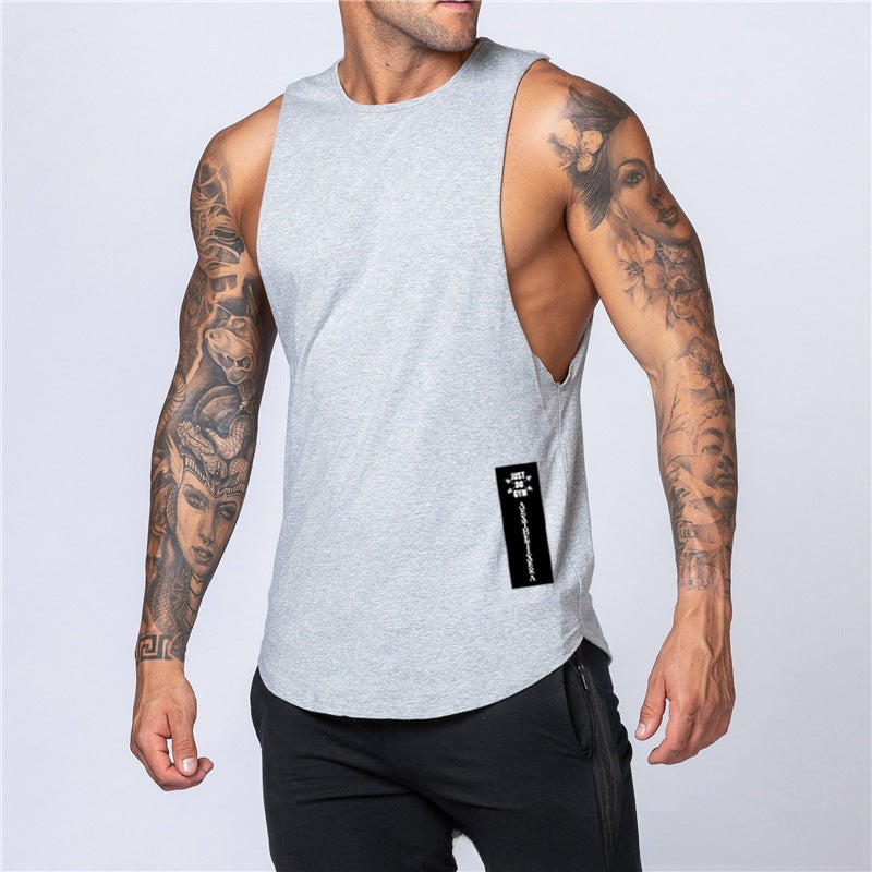 New Summer Loose Tank Top Men Cotton Sleeveless Printed Gym Vest Black  - Image 4