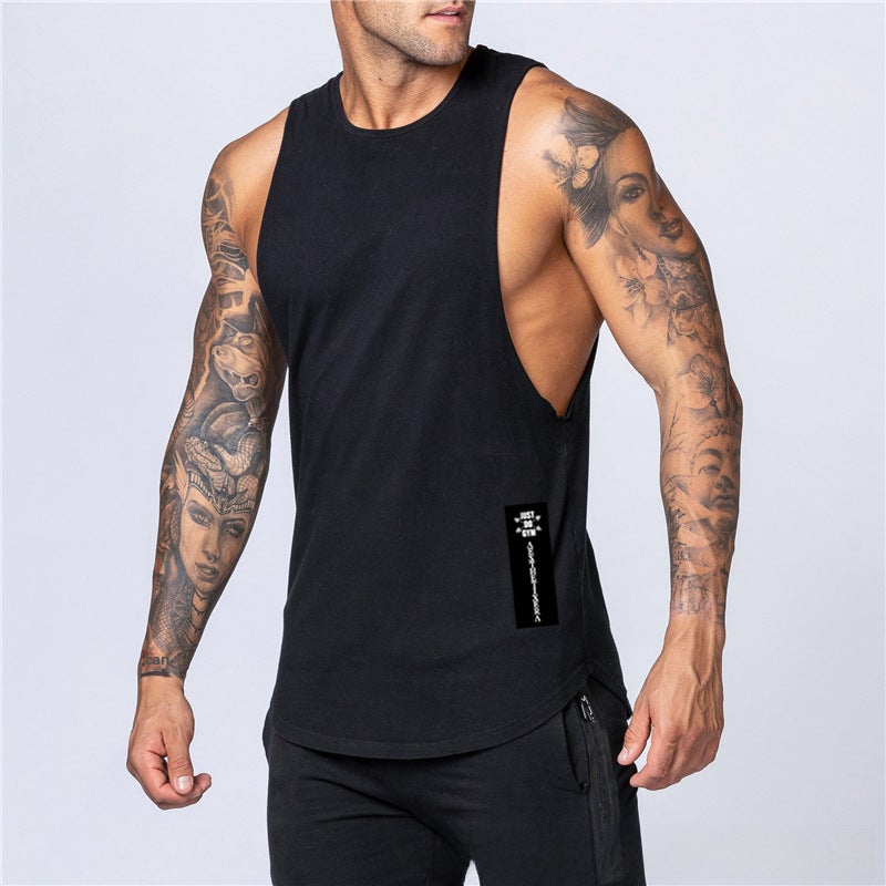 New Summer Loose Tank Top Men Cotton Sleeveless Printed Gym Vest Black  - Image 1