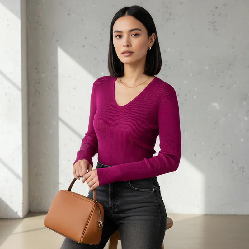 2Xtremz 2Xtremz Regular Fit Ribbed V-neck Tricot Sweater