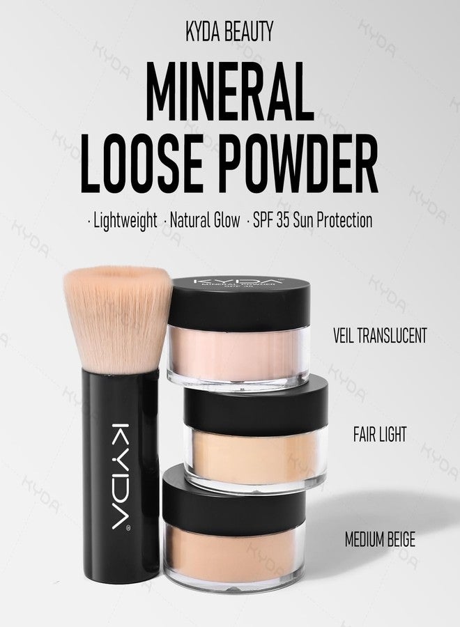 KYDA Mineral Loose Setting Powder, SPF 35, Translucent Loose Mineral Powder with Brush, Sheer Glow Finish, Weightless Oil Free Setting Makeup, Veil Translucent, 0.28 oz - Image 4