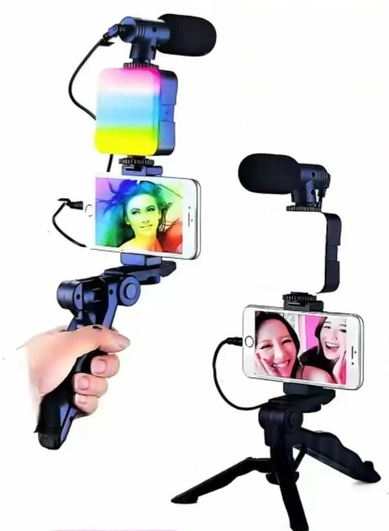 JAJEEK AY49 RGB Smartphone Vlogging Kit Tripod with LED Light & Wireless Mic for YouTube, TikTok, Live Streaming, Video Recording, Online Content Creation & Mobile Photography - Image 1