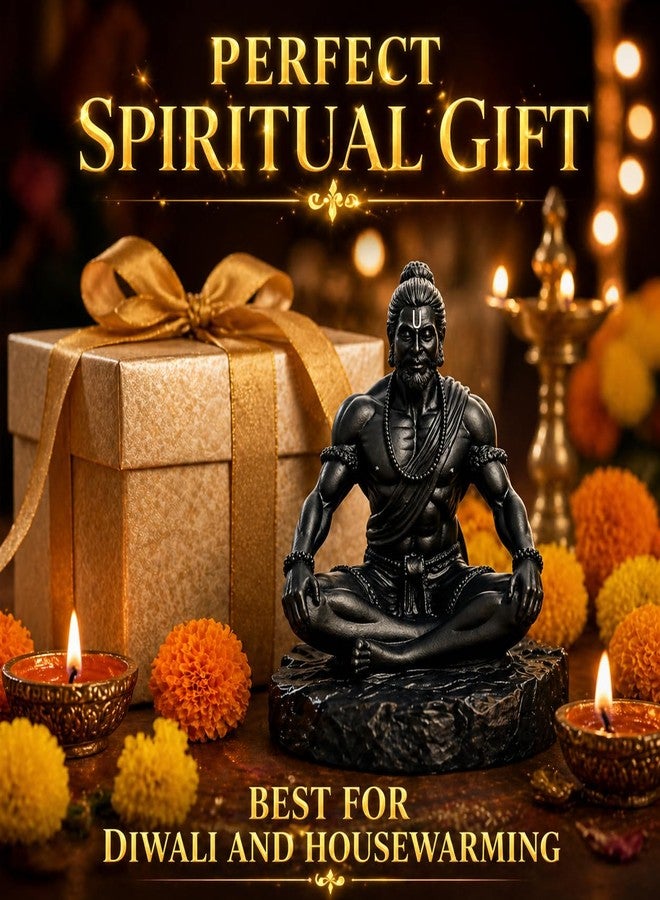 CHULO Black Matte Finish Lord Hanuman Idol for Car Dashboard, Home & Office Desk | Hanuman Ji Murti for Positivity, Strength, Good Luck & Prosperity - 10x8x10 cm | Hindu Spiritual Gift Showpiece - Image 3