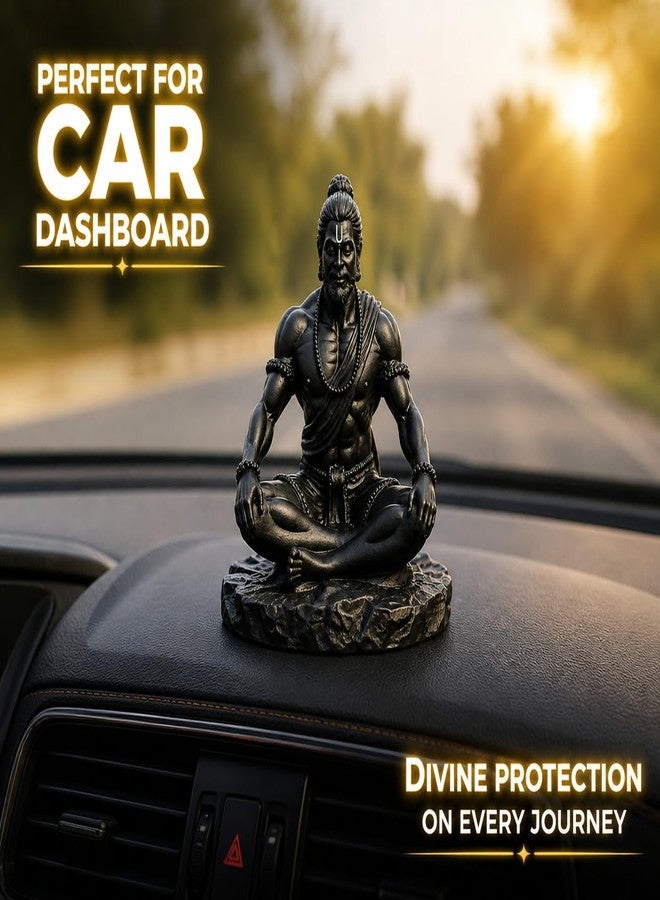 CHULO Black Matte Finish Lord Hanuman Idol for Car Dashboard, Home & Office Desk | Hanuman Ji Murti for Positivity, Strength, Good Luck & Prosperity - 10x8x10 cm | Hindu Spiritual Gift Showpiece - Image 2
