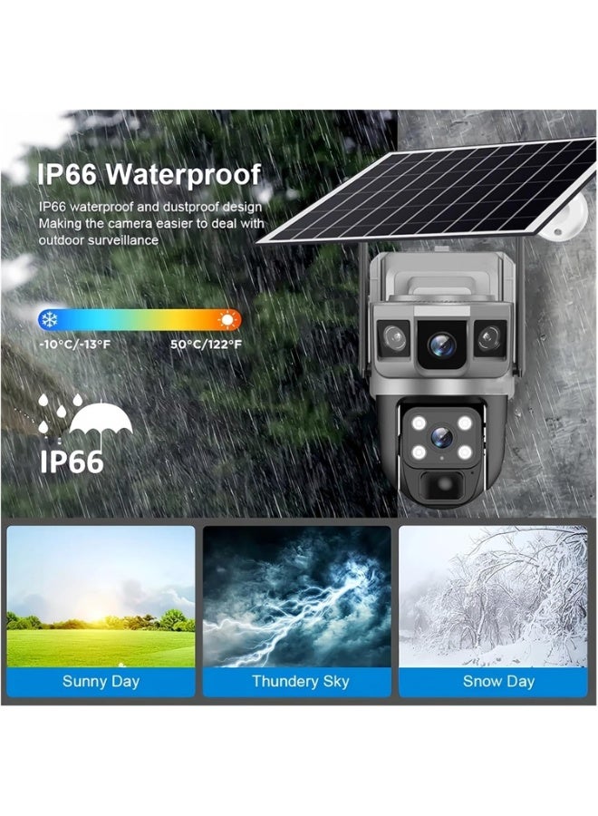 الباندا العملاقة كاميرا خارجية تعمل بالطاقة الشمسية بتقنية 4G مع بطاقة TF سعة 128 جيجابايت، وكاميرا PTZ لاسلكية ثنائية العدسة، تعمل بالبطارية، ورؤية ليلية ملونة، وصوت ثنائي الاتجاه، وكشف الحركة بالأشعة تحت الحمراء، وتتبع تلقائي ذكي - Image 2