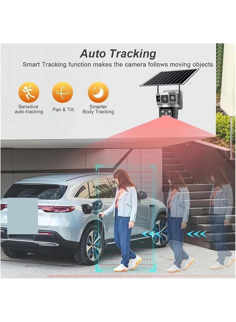 الباندا العملاقة كاميرا خارجية تعمل بالطاقة الشمسية بتقنية 4G مع بطاقة TF سعة 128 جيجابايت، وكاميرا PTZ لاسلكية ثنائية العدسة، تعمل بالبطارية، ورؤية ليلية ملونة، وصوت ثنائي الاتجاه، وكشف الحركة بالأشعة تحت الحمراء، وتتبع تلقائي ذكي - Image 5