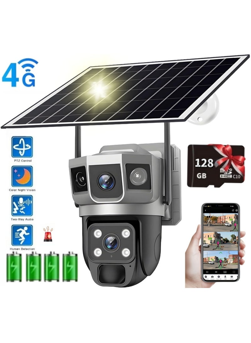 الباندا العملاقة كاميرا خارجية تعمل بالطاقة الشمسية بتقنية 4G مع بطاقة TF سعة 128 جيجابايت، وكاميرا PTZ لاسلكية ثنائية العدسة، تعمل بالبطارية، ورؤية ليلية ملونة، وصوت ثنائي الاتجاه، وكشف الحركة بالأشعة تحت الحمراء، وتتبع تلقائي ذكي - Image 1