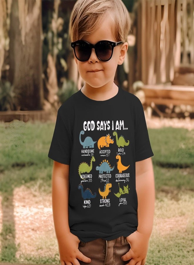KEKEMI Toddler Boys Dinosaur Shirts God Says I Am Dino Bible Verse T-Shirt Christian Outfit Religious Short Sleeve Tees Tops(Black,3-4T) - Image 4