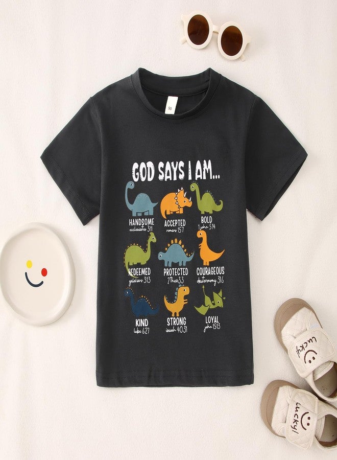 KEKEMI Toddler Boys Dinosaur Shirts God Says I Am Dino Bible Verse T-Shirt Christian Outfit Religious Short Sleeve Tees Tops(Black,3-4T) - Image 5