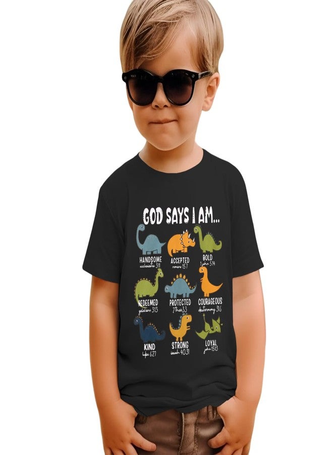 KEKEMI Toddler Boys Dinosaur Shirts God Says I Am Dino Bible Verse T-Shirt Christian Outfit Religious Short Sleeve Tees Tops(Black,3-4T) - Image 1