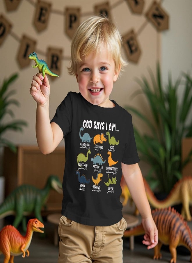 KEKEMI Toddler Boys Dinosaur Shirts God Says I Am Dino Bible Verse T-Shirt Christian Outfit Religious Short Sleeve Tees Tops(Black,3-4T) - Image 2