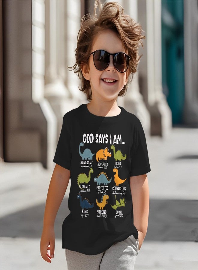 KEKEMI Toddler Boys Dinosaur Shirts God Says I Am Dino Bible Verse T-Shirt Christian Outfit Religious Short Sleeve Tees Tops(Black,3-4T) - Image 3