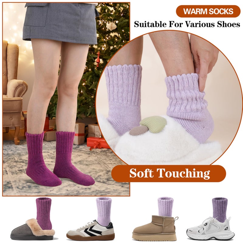 Sandsuced Merino Wool Thermal Boot Socks for Men Women Winter Warm Thick Cozy Hiking Christmas Stocking Stuffers Socks 3 Pairs(Rose Red/Light Purple/Dark Purple,L) - Image 4