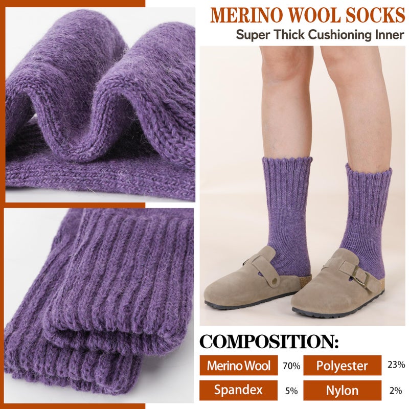 Sandsuced Merino Wool Thermal Boot Socks for Men Women Winter Warm Thick Cozy Hiking Christmas Stocking Stuffers Socks 3 Pairs(Rose Red/Light Purple/Dark Purple,L) - Image 2