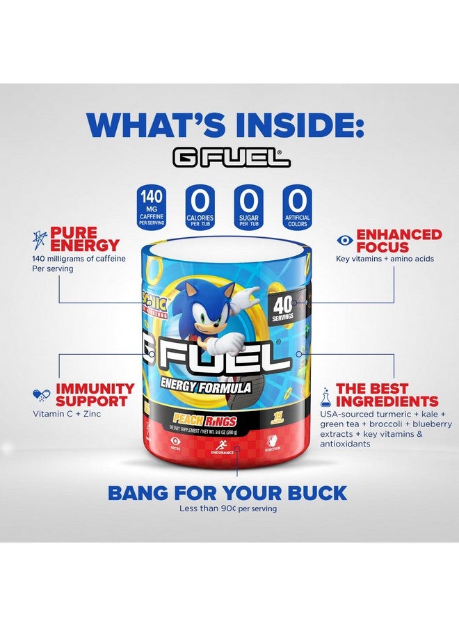 G Fuel Sonic Energy Powder, Sugar Free, Clean Caffeine Focus Supplement, Water Mix, Peach Ring Candy Flavor, Focus Amino, Vitamin + Antioxidants Blend - 9.8 Oz (40 Servings)  - Image 3