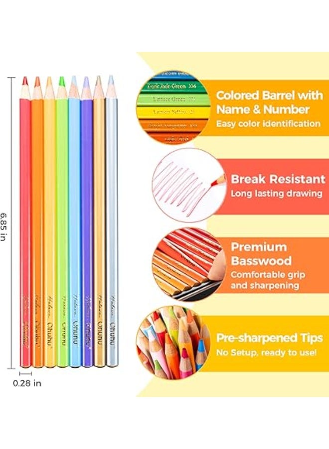 Ohuhu Professional Soft Coloring and Drawing Pencil Set for Adults and Kids, 72 Vibrant Colors, High-Quality Wooden Pencils for Shading and Blending with Relaxing Coloring Book, Ideal for Artists, Beginners, School, and Professional Art Drawing - Image 2