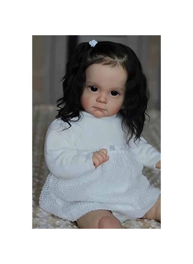 24 Inches Cute Huge Size Rooted Black Hair Silicone Vinyl Real Life Reborn Baby Girl Doll Realistic Newborn Toddler Dolls Crafted in Soft Weighted Body - Image 1