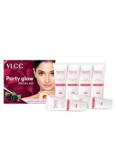 VLCC VLCC Party Glow Facial Kit - Single Use | Salon Like Facial at Home in Just 6-Steps | Includes Cleanser, Scrub, Cream, Face Pack & Moisturizing Gels | 2.12 Oz/60g  - Image 2