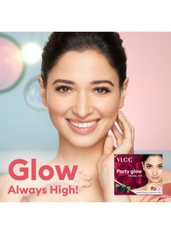 VLCC VLCC Party Glow Facial Kit - Single Use | Salon Like Facial at Home in Just 6-Steps | Includes Cleanser, Scrub, Cream, Face Pack & Moisturizing Gels | 2.12 Oz/60g  - Image 3