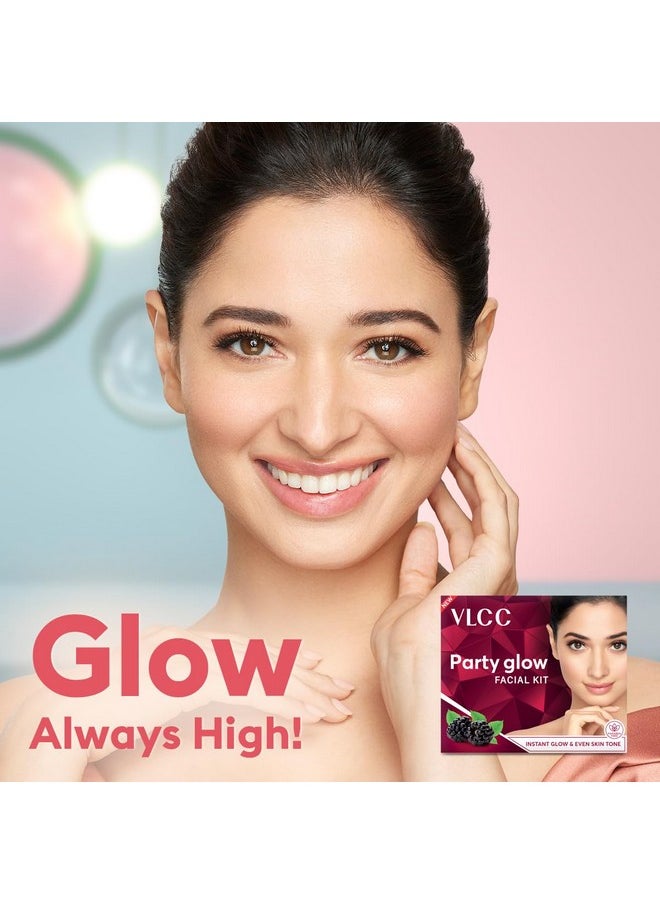 VLCC - VLCC Party Glow Facial Kit - Single Use | Salon Like Facial at Home in Just 6-Steps | Includes Cleanser, Scrub, Cream, Face Pack & Moisturizing Gels | 2.12 Oz/60g - Image 1