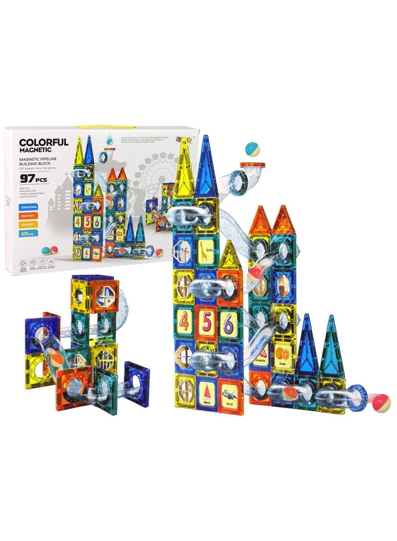 TARIOMART Magnetic Building Tiles 97 PCS Set – 3D Creative Construction Blocks, STEM Learning Toy for Kids 3+ Years, Educational Montessori Magnetic Building Kit - Image 4