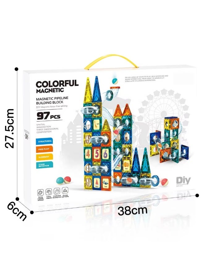 TARIOMART Magnetic Building Tiles 97 PCS Set – 3D Creative Construction Blocks, STEM Learning Toy for Kids 3+ Years, Educational Montessori Magnetic Building Kit - Image 2