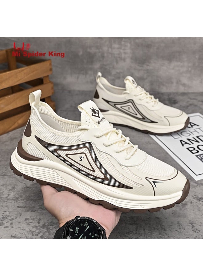 Spider King Men's Summer Flyknit Mesh Casual Breathable Running Trendy Sports Shoes 53f028 Beige Brown Size 40
