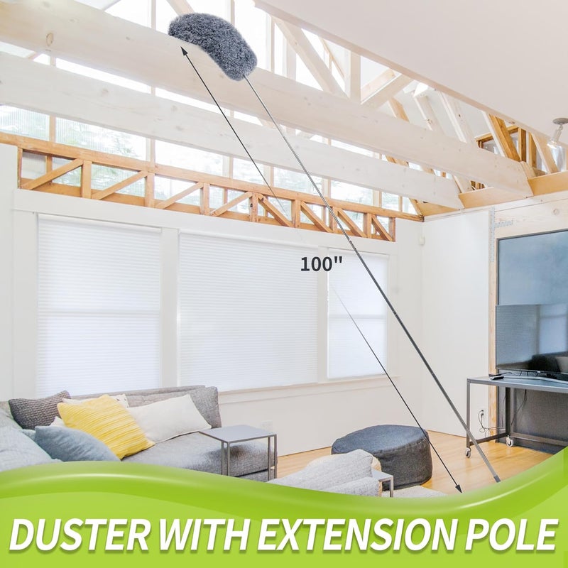 IVYROLL Advanced minimal build Duster with Extension Pole for Cleaning (2 Microfiber Heads Kit), 100" Long Feather Duster for High Ceilings with Washable Head, Cleaning Supplies for Housekeeping, Ceiling Fan, Furniture Globally spread simple design - Image 2