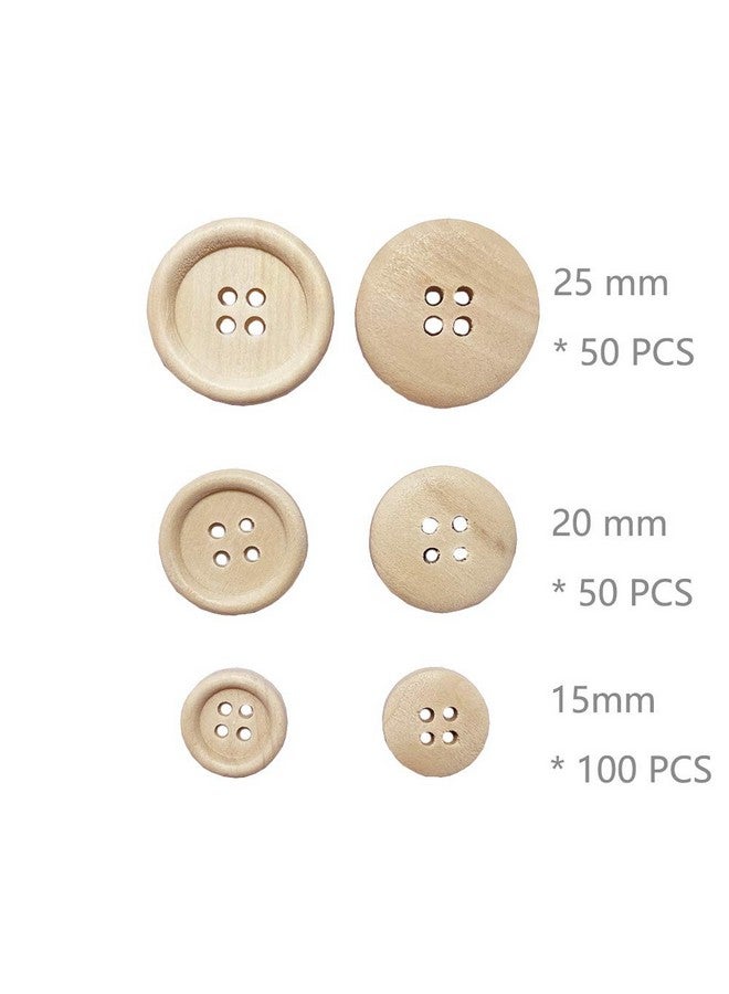 Juland 200 Pcs Mixed Wooden Buttons In Bulk Round Decorative Wood Buttons 4 Holes For Crafts Scrapbooking Or Sewing And Diy Craft - 15, 20, 25Mm - Image 2
